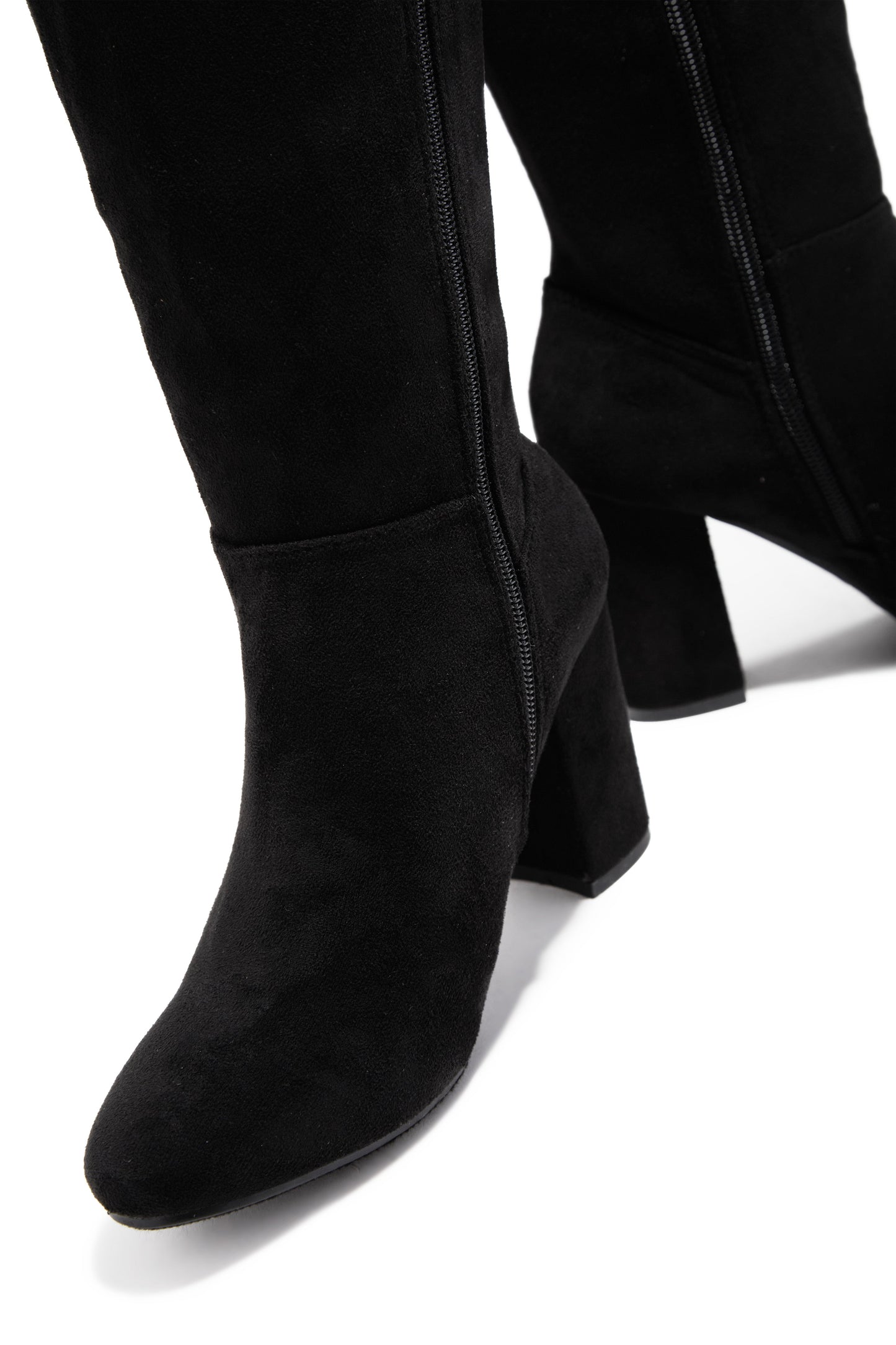 Colette Wide Fit Block Heel Boots - Black Suede