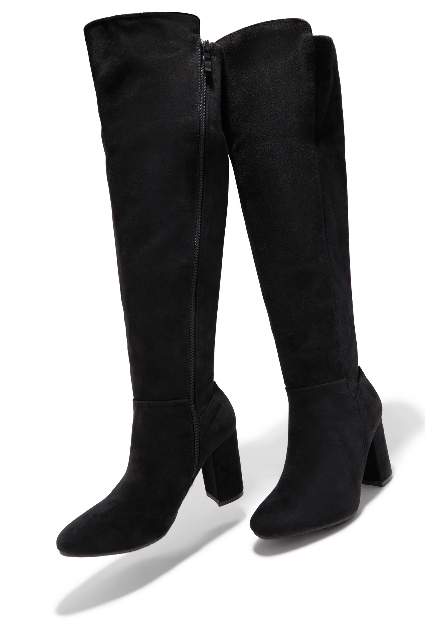 Colette Wide Fit Block Heel Boots - Black Suede