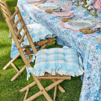 Blue Gingham Ruffle Seat Pad Cushion