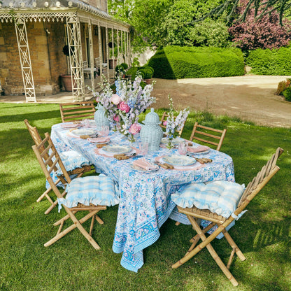 Blue Gingham Ruffle Seat Pad Cushion