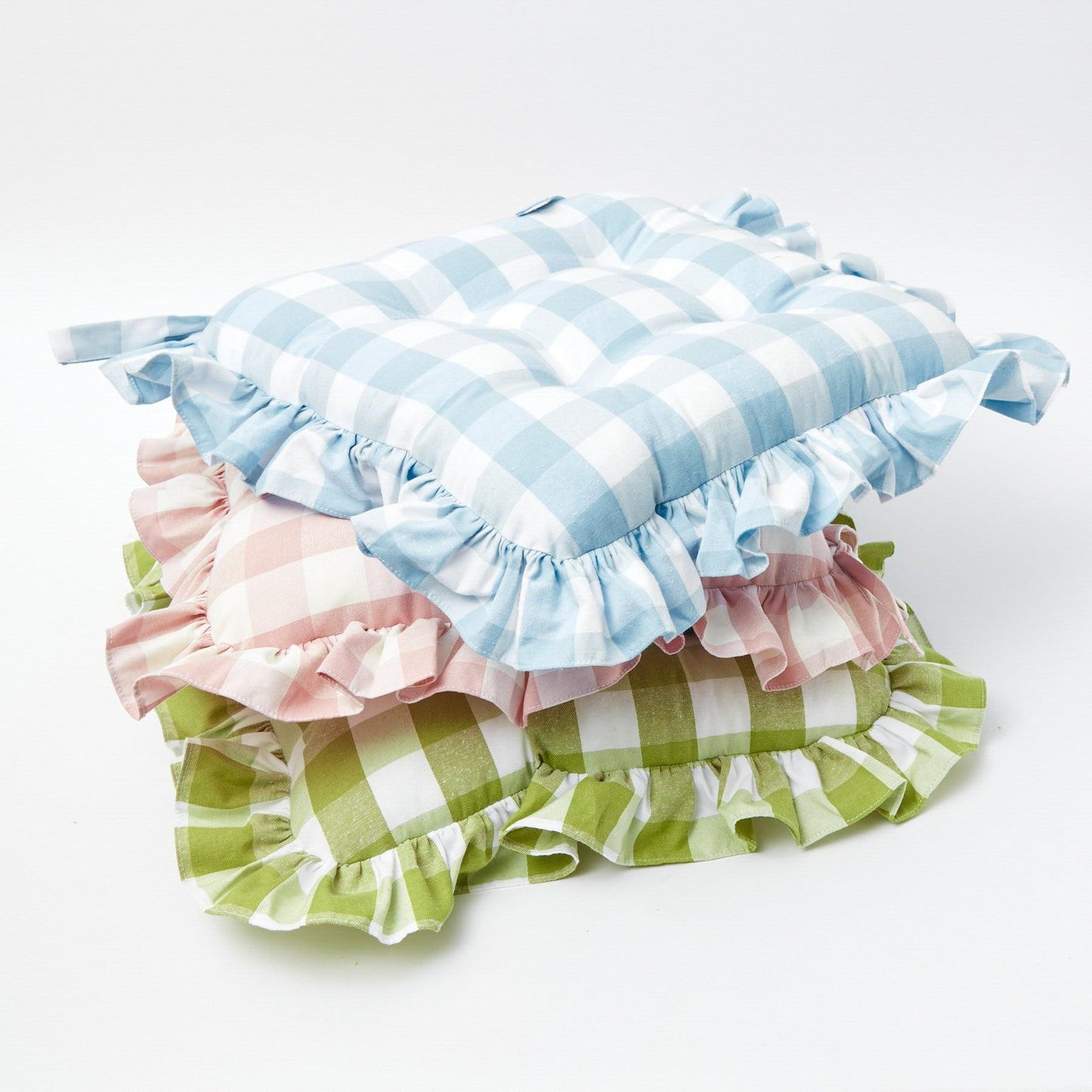 Blue Gingham Ruffle Seat Pad Cushion