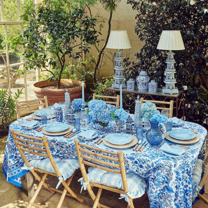 Blue Gingham Ruffle Seat Pad Cushion (Set of 4)