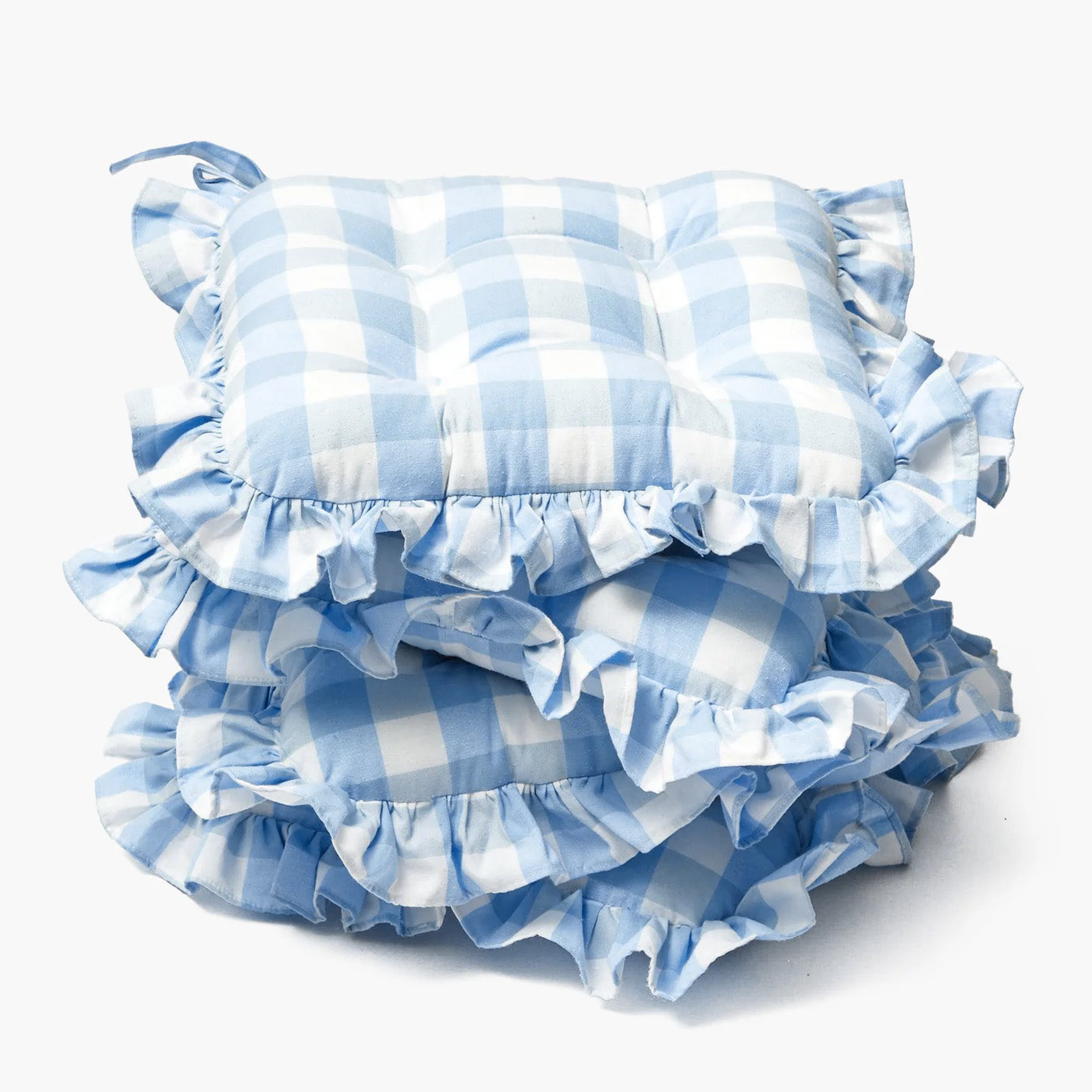 Blue Gingham Ruffle Seat Pad Cushion (Set of 4)