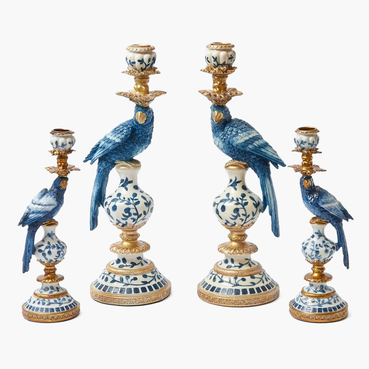 Blue Parrot Candle Holder Set