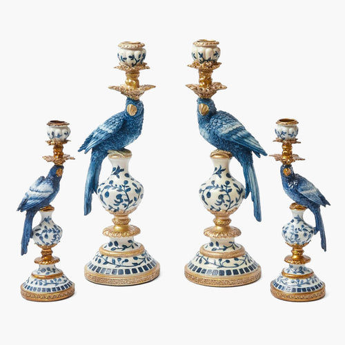 Blue Parrot Candle Holder Set