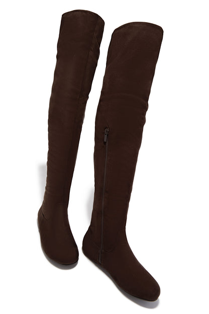Cozy Season Flat Over The Knee Boots - Brown