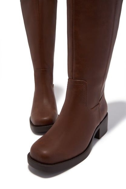 Midnight Icon Wide Fit Below The Knee Moto Boots - Brown