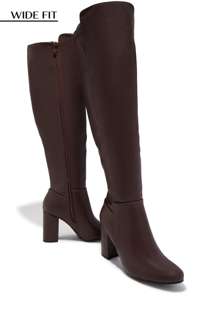 Colette Wide Fit Block Heel Boots - Brown