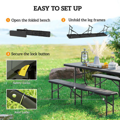6 FT Folding Camping Bench Set of 2 | 529 lb Capacity, HDPE Top with Carry Handle