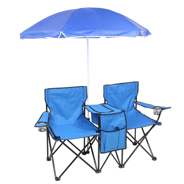Folding 2-Seat Beach & Fishing Chair with Removable Sun Umbrella