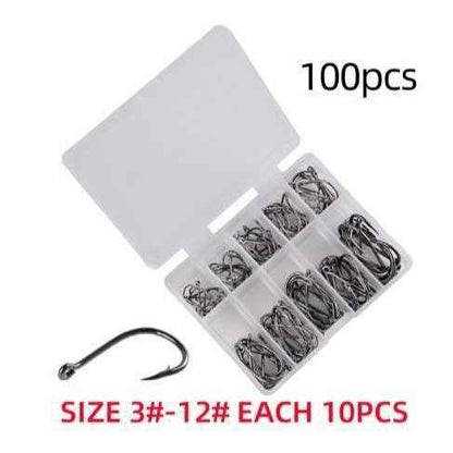 Bulk Fishhook Box – Perforated Black Fishing Hooks, 100 to 600 Pieces