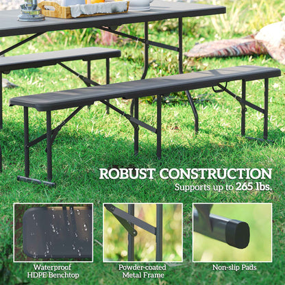 6 FT Folding Camping Bench Set of 2 | 529 lb Capacity, HDPE Top with Carry Handle