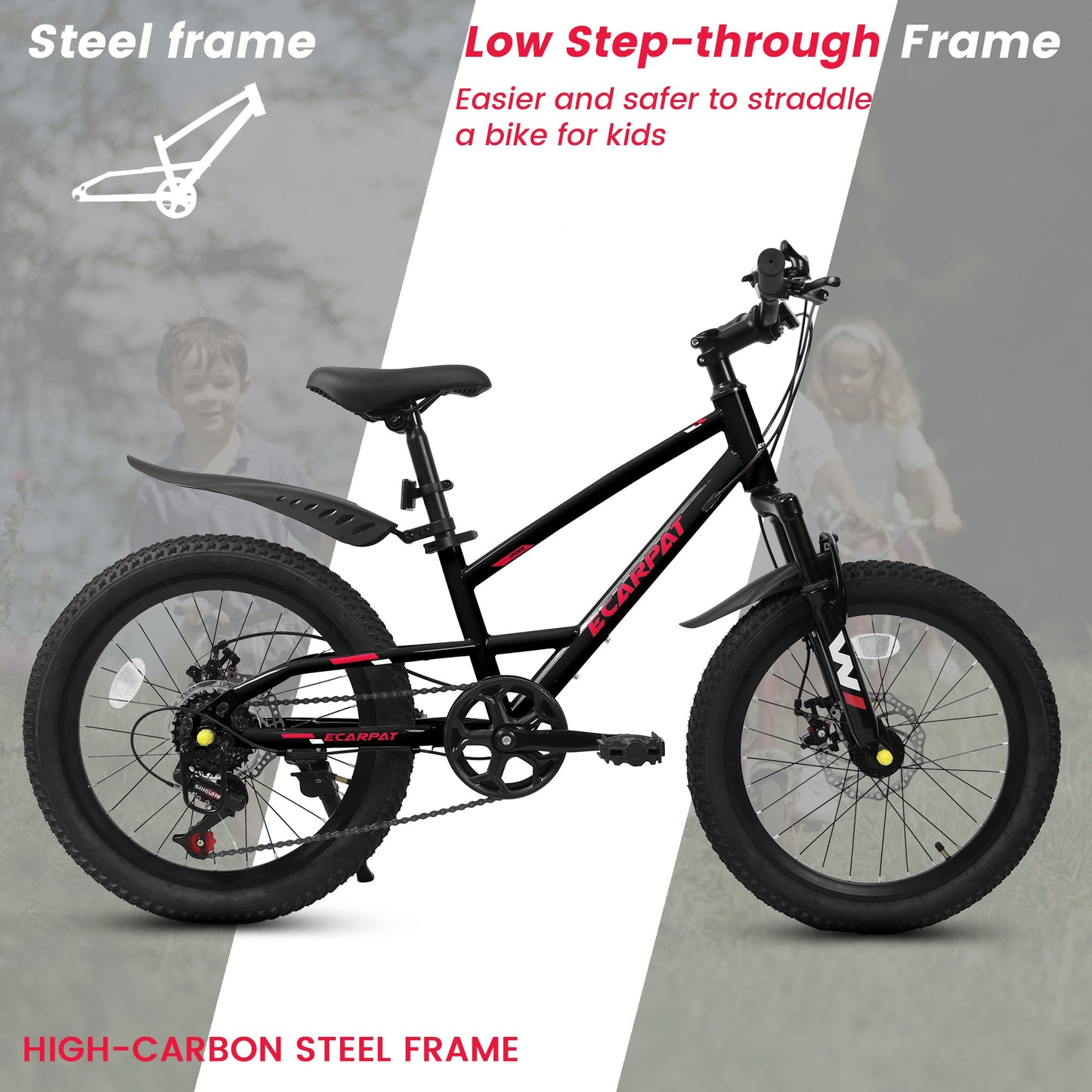 20" Kids Mountain Bike | Ages 6-12, 7-Speed, Front Disc Brake & Suspension