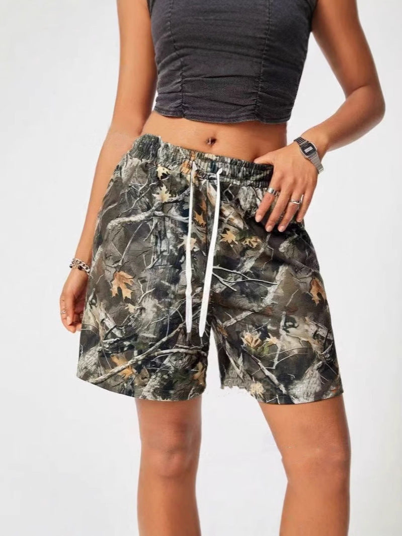 Women's Loose Camo Print Drawstring Shorts – Casual Outdoor Shorts
