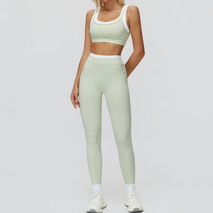 Women's Contrast Sports Bra & Leggings or Wide-Leg Flared Pants Set – Active Workout Set