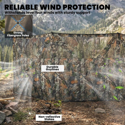 3-Panel Pop-Up Hunting Blind | 176" One-Way See-Through Camo Blind with Storage Pockets