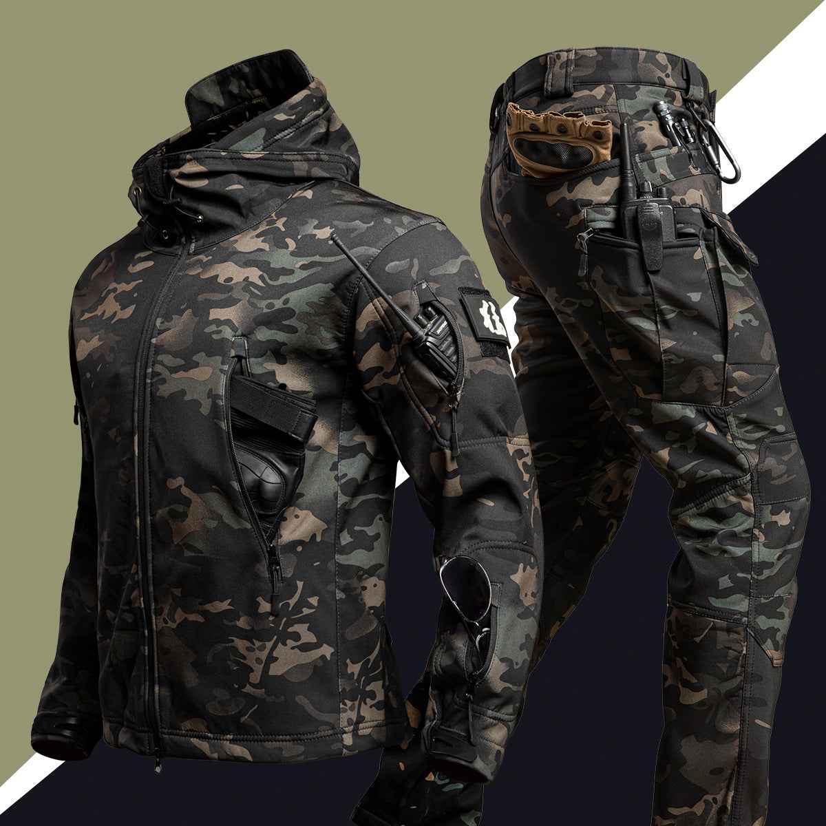 Men's Camouflage Winter Shell Jacket & Pants Suit – Waterproof Windproof Outdoor Set