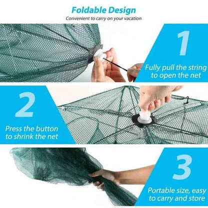 Foldable 6-Sided Fishing Bait Trap Net – 360° Entry, Crab, Shrimp & Minnow