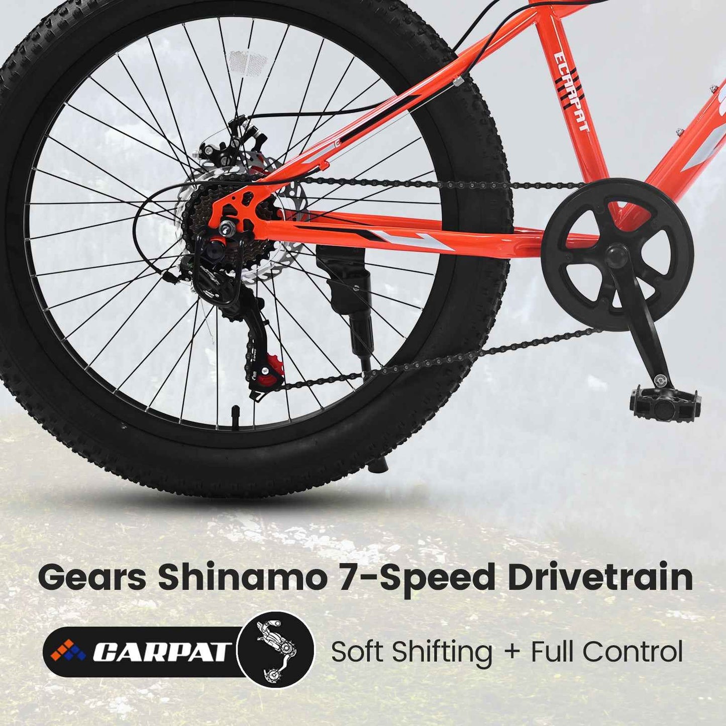 24" Fat Tire Mountain Bike | Full Shimano 7-Speed, Dual Disc Brakes & Front Suspension