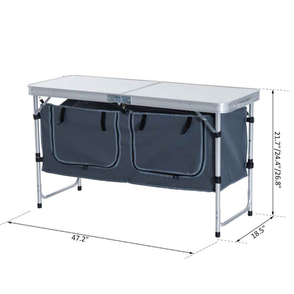47" Aluminum Folding Camping Table with Storage Organizer | 3-Height Adjustable