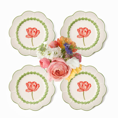 Green Laurel Tulip Starter Plates (Set of 4)