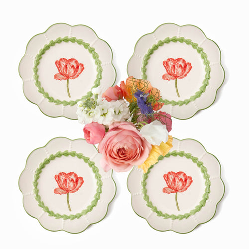 Green Laurel Tulip Starter Plates (Set of 4)