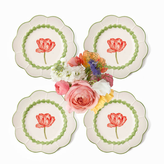Green Laurel Tulip Starter Plates (Set of 4)