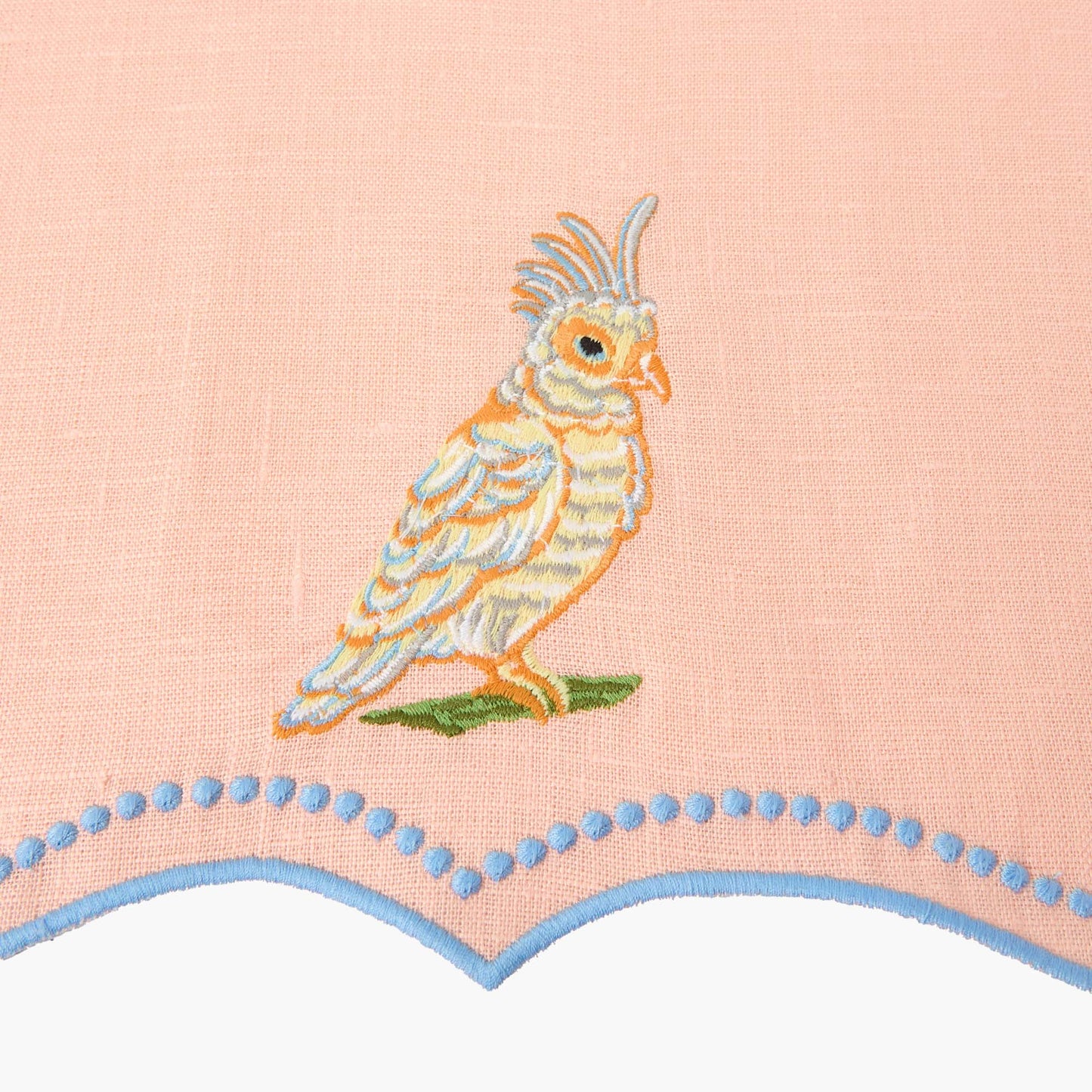 Eloise Coral & Blue Linen Placemats & Parrot Napkins (Set of 4)