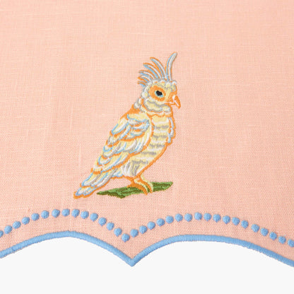 Eloise Coral & Blue Linen Placemats & Parrot Napkins (Set of 4)