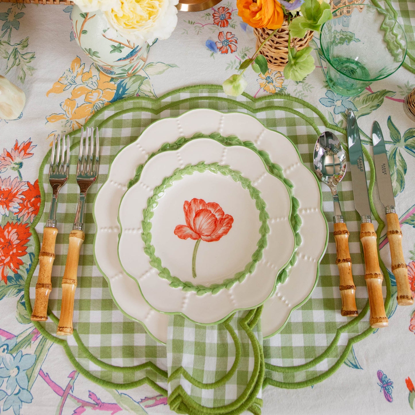 Green Laurel Tulip Starter Plates (Set of 4)