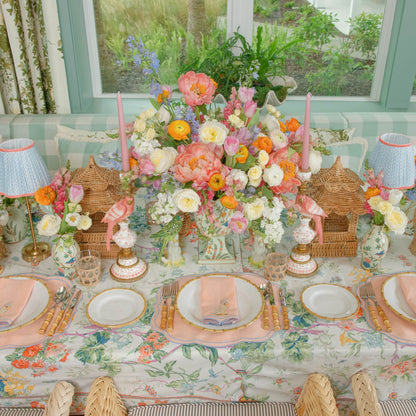 Eloise Coral & Blue Linen Placemats & Parrot Napkins (Set of 4)