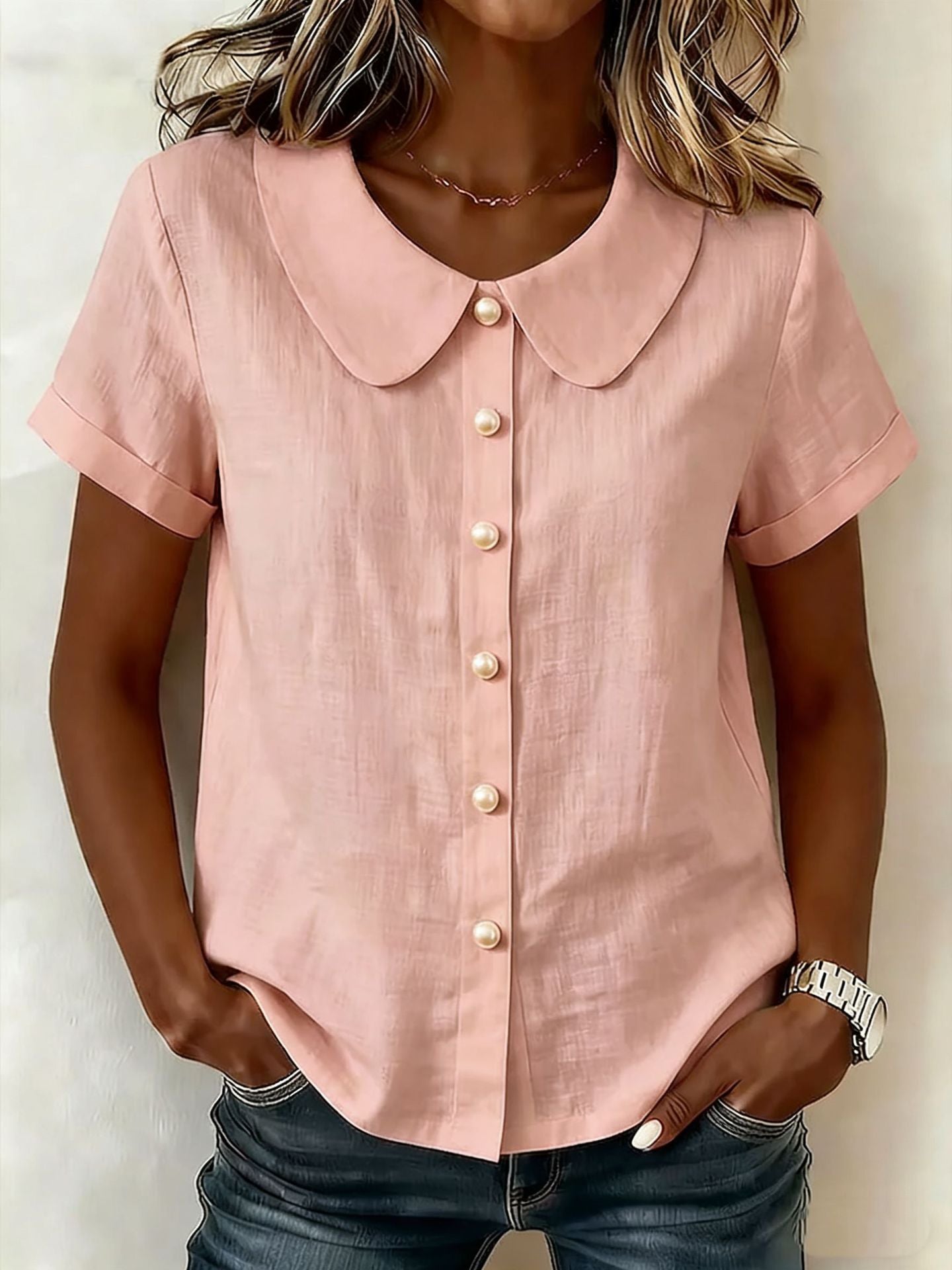 Women's Solid-Color Short-Sleeve Loose Casual Shirt – Lightweight Everyday Top