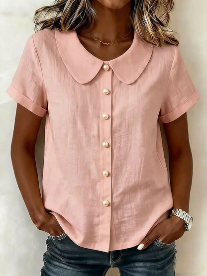 Women's Solid-Color Short-Sleeve Loose Casual Shirt – Lightweight Everyday Top