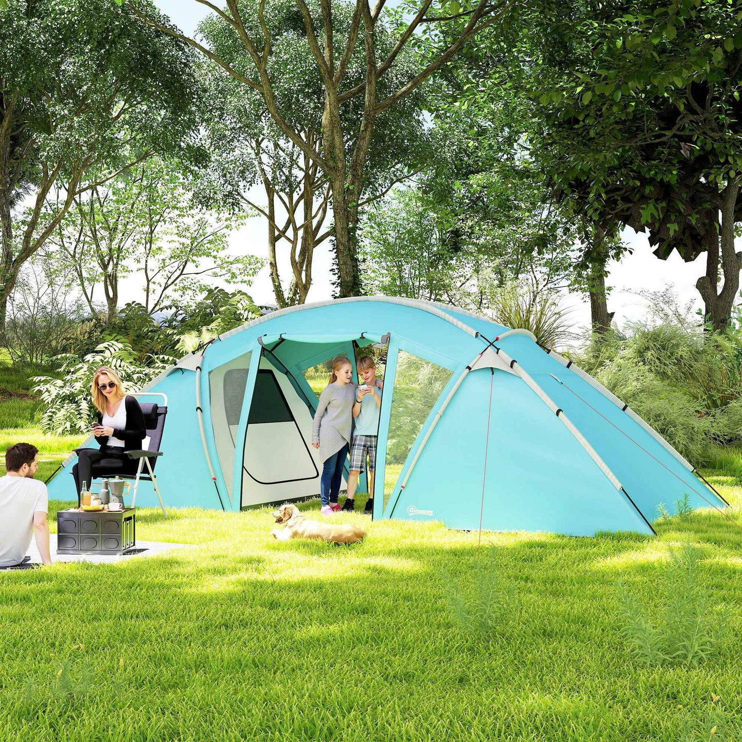 4–6 Person 2-Bedroom Family Tunnel Tent – PU3000mm+ Waterproof with Living Room & Sewn-In Groundsheet | Blue