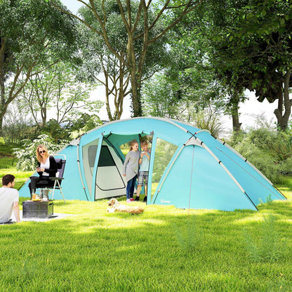 4–6 Person 2-Bedroom Family Tunnel Tent – PU3000mm+ Waterproof with Living Room & Sewn-In Groundsheet | Blue