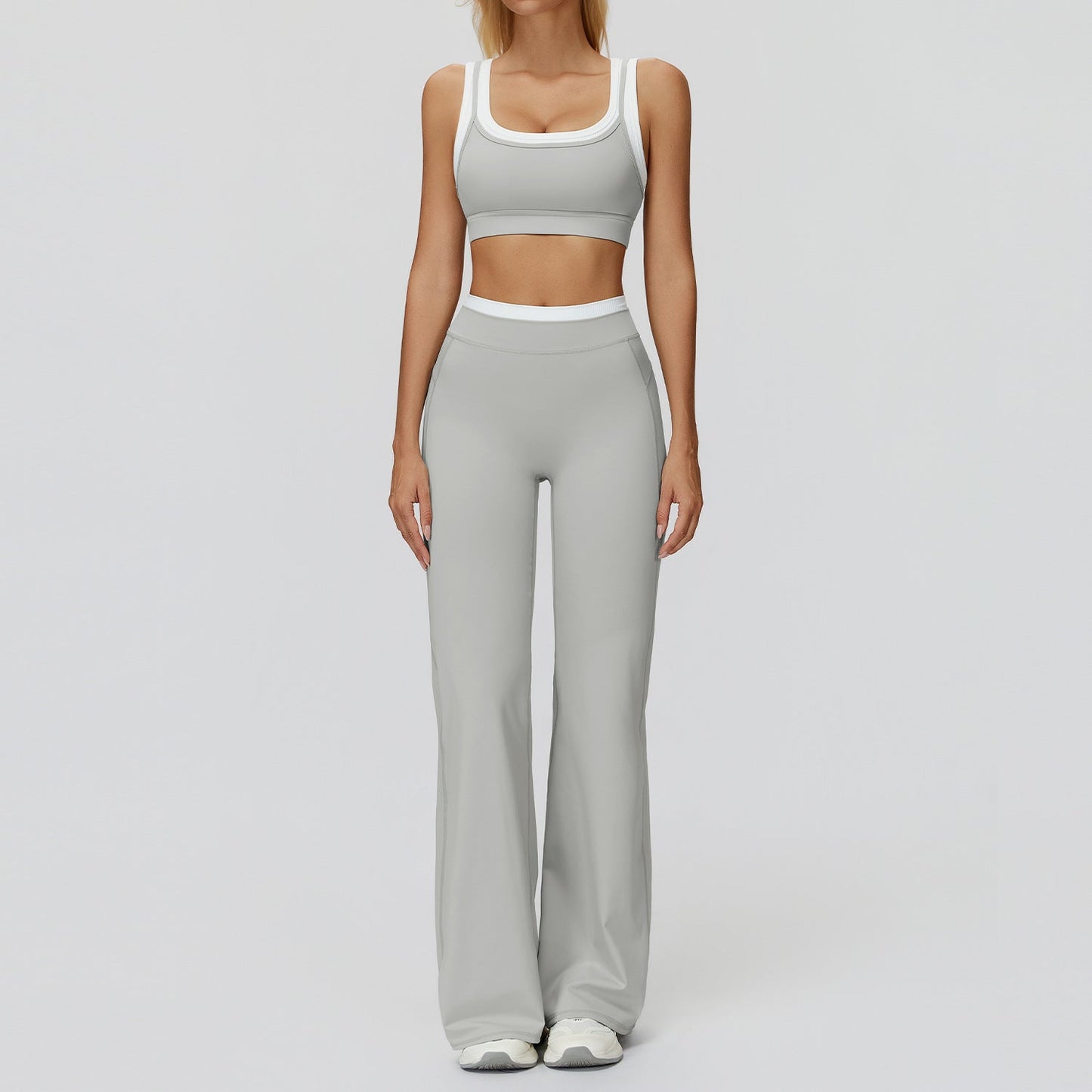 Women's Contrast Sports Bra & Leggings or Wide-Leg Flared Pants Set – Active Workout Set