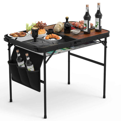 Adjustable Height Folding Camping Table with Hanging Storage Net – 66 lb. Capacity