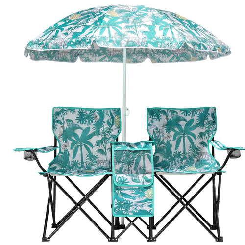 2-Seat Folding Outdoor Chair with Removable Umbrella | Fishing, Beach & Camping