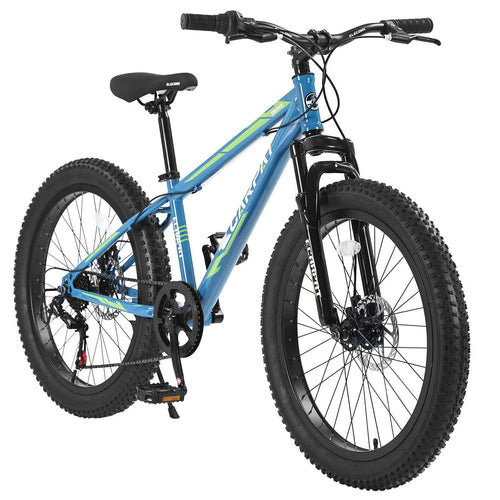 24" Fat Tire Mountain Bike | Full Shimano 7-Speed, Dual Disc Brakes & Front Suspension