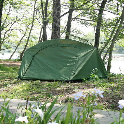 Single-Person Tactical Boat-Style Camping Tent – Waterproof Foldable Hiking Tent | Coffee & Olive Green