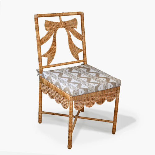 Celine Bow Rattan Chair with Putty Ikat Cushion