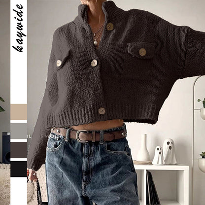 Women's Open-Front Knit Cardigan – Black, Gray & Apricot
