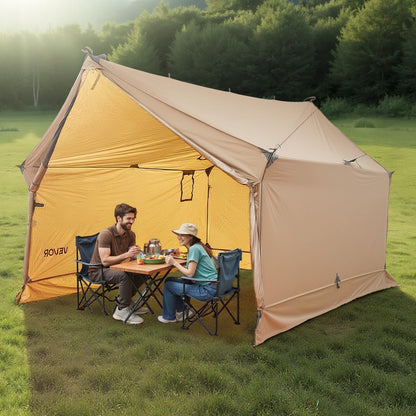 2-Person Cabin Hot Tent with Stove Jack – Pole-Free Lightweight Waterproof 4-Season Tent | Brown