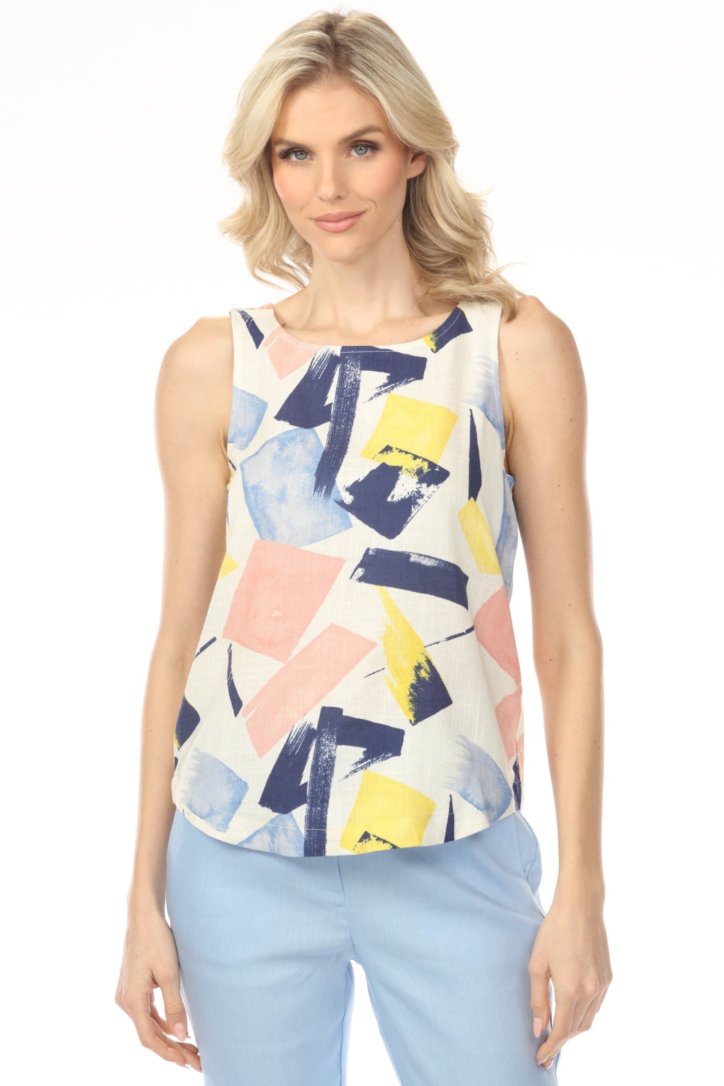 Charlie B Printed Sleeveless Top with Rounded Hem C4588-787A