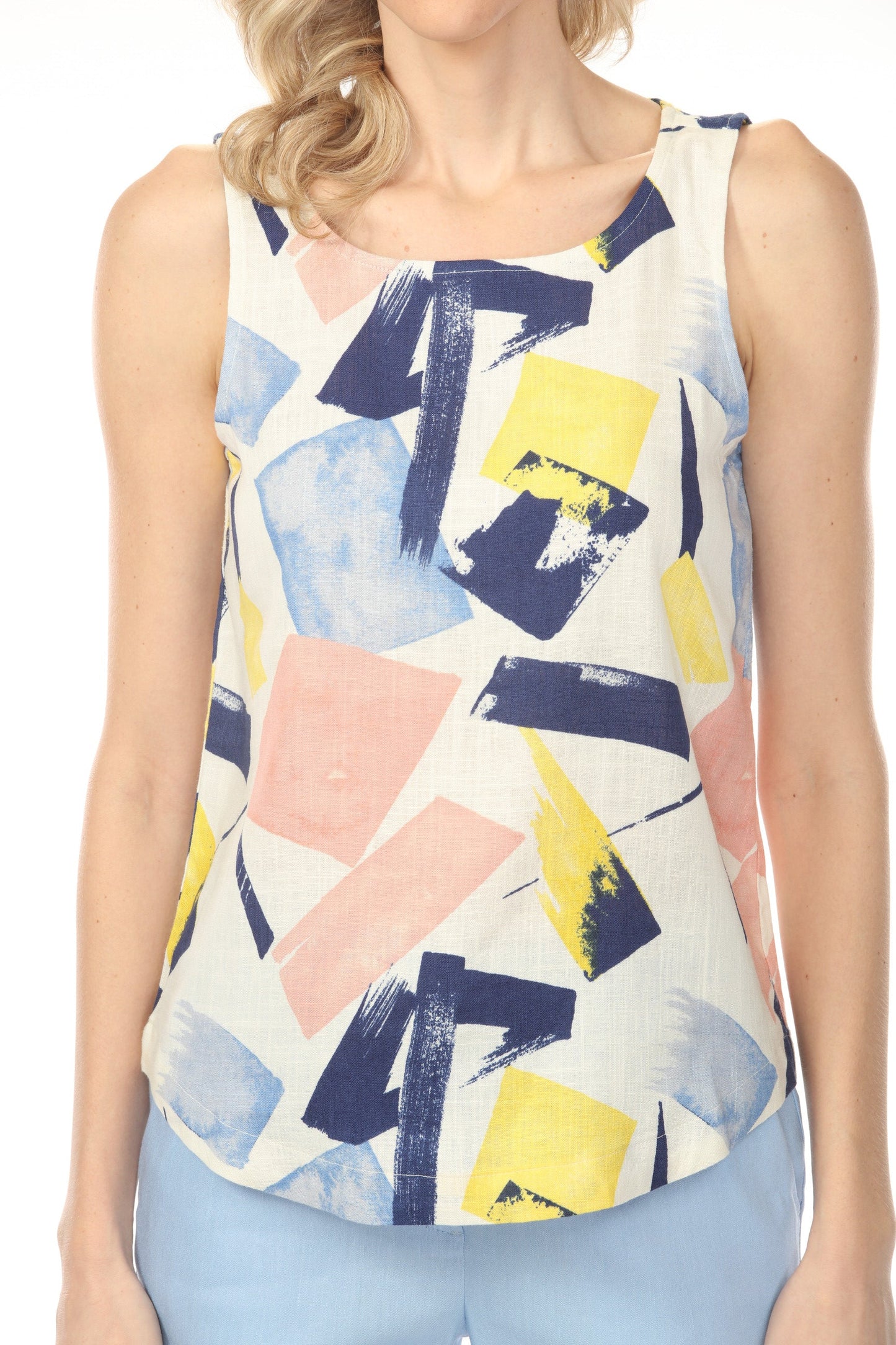 Charlie B Printed Sleeveless Top with Rounded Hem C4588-787A