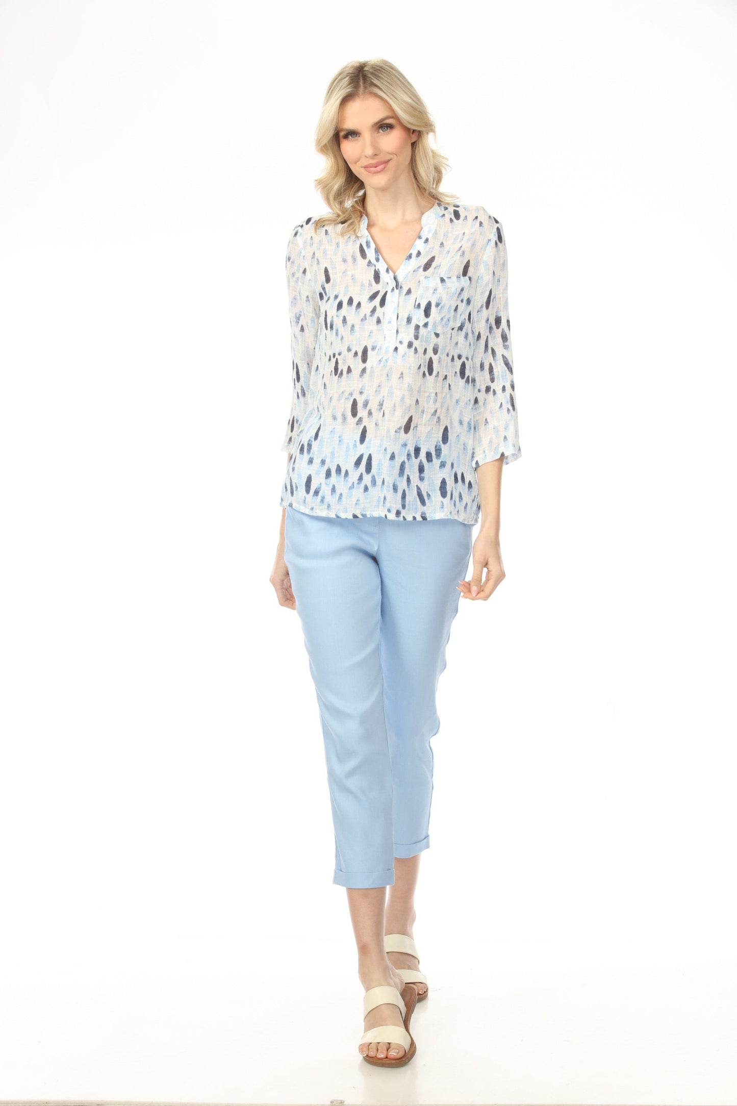Charlie B Printed Roll-Up Sleeve Blouse C4188A-274C