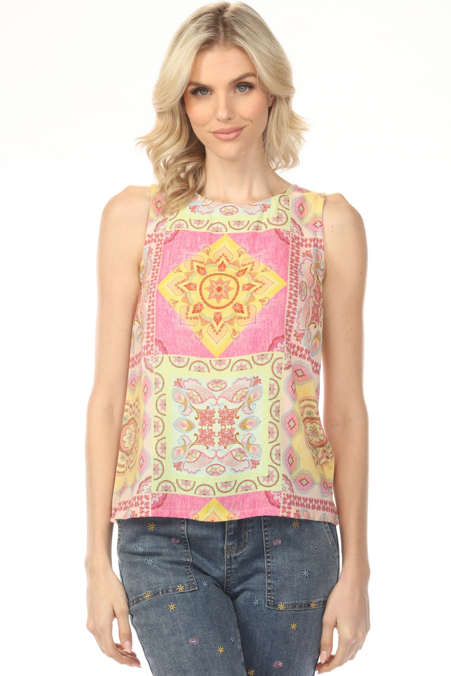 Charlie B Carousel Printed Sleeveless Top with Keyhole Back C4512RP-808B