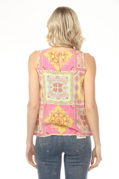 Charlie B Carousel Printed Sleeveless Top with Keyhole Back C4512RP-808B