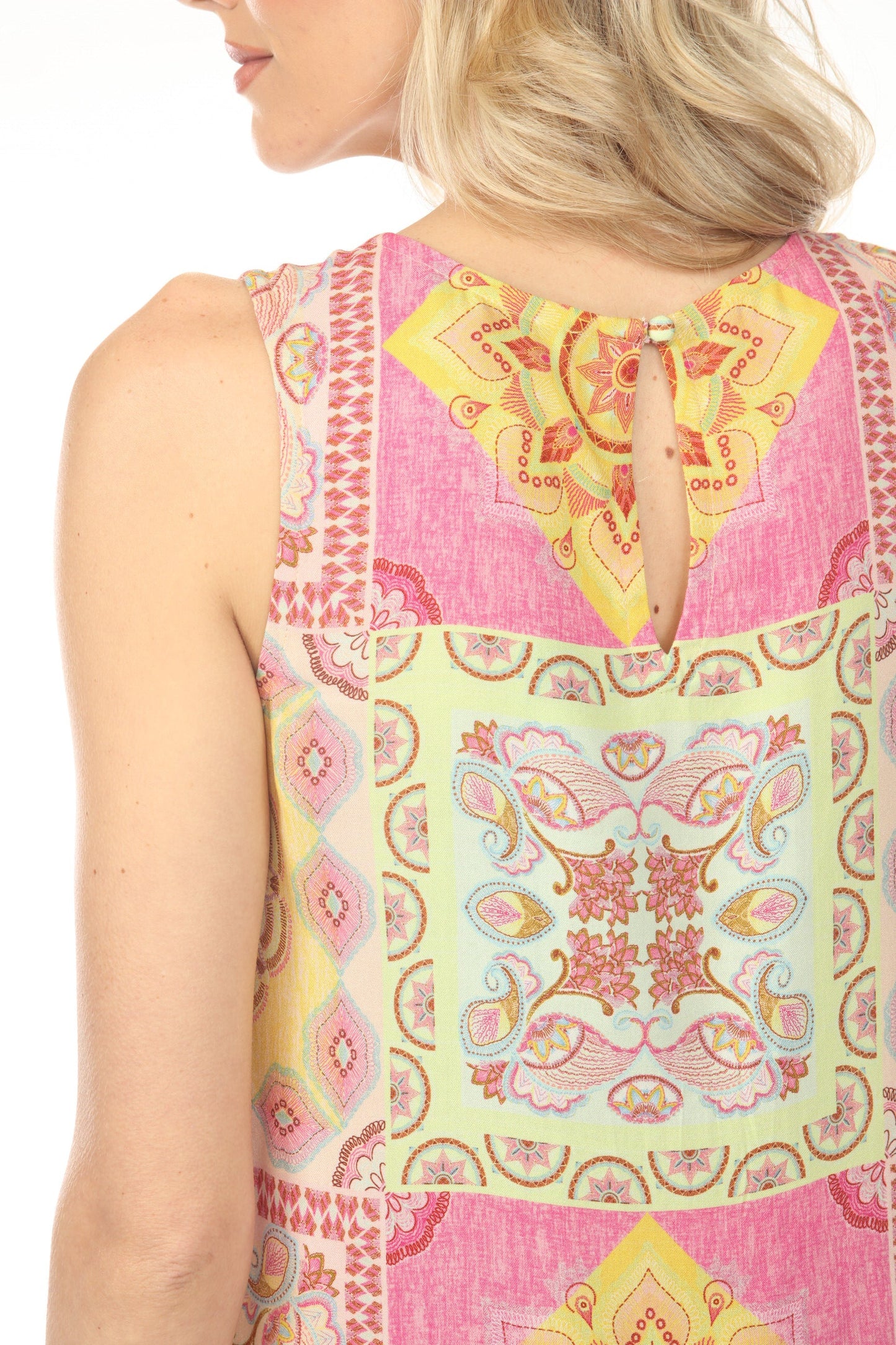 Charlie B Carousel Printed Sleeveless Top with Keyhole Back C4512RP-808B