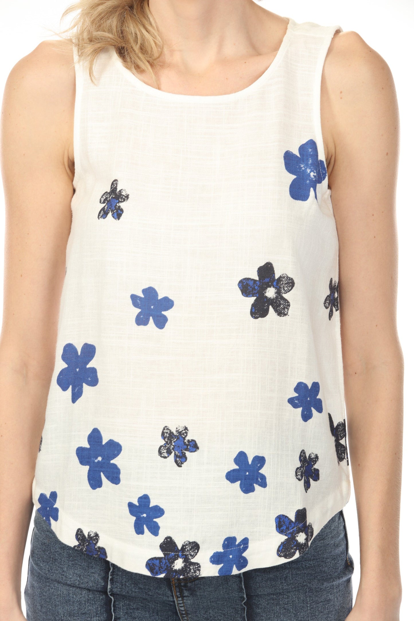 Charlie B Printed Sleeveless Top with Rounded Hem C4588-787A